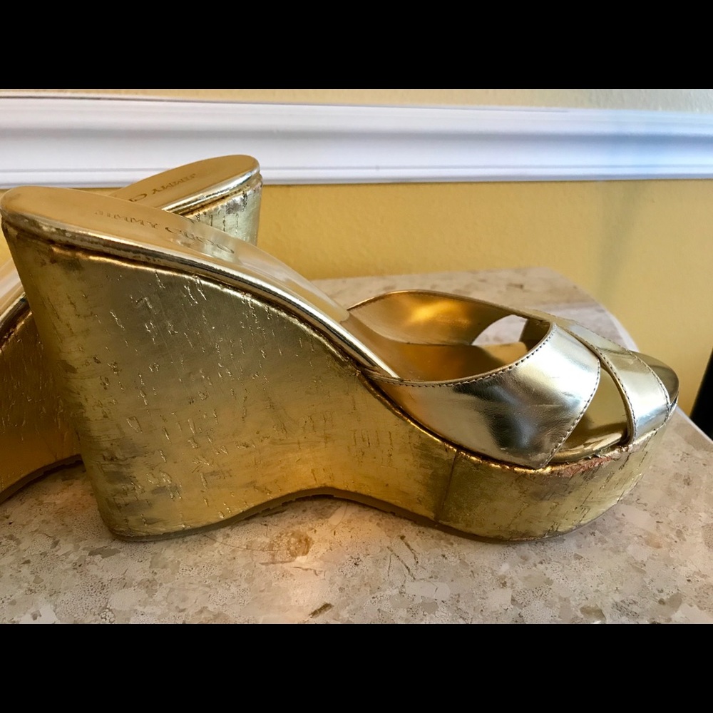 Jimmy Choo Gold Pandora Wedges